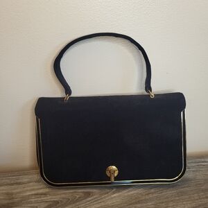 Vintage Bienen-Davis Navy Blue Suede Leather Handbag MCM